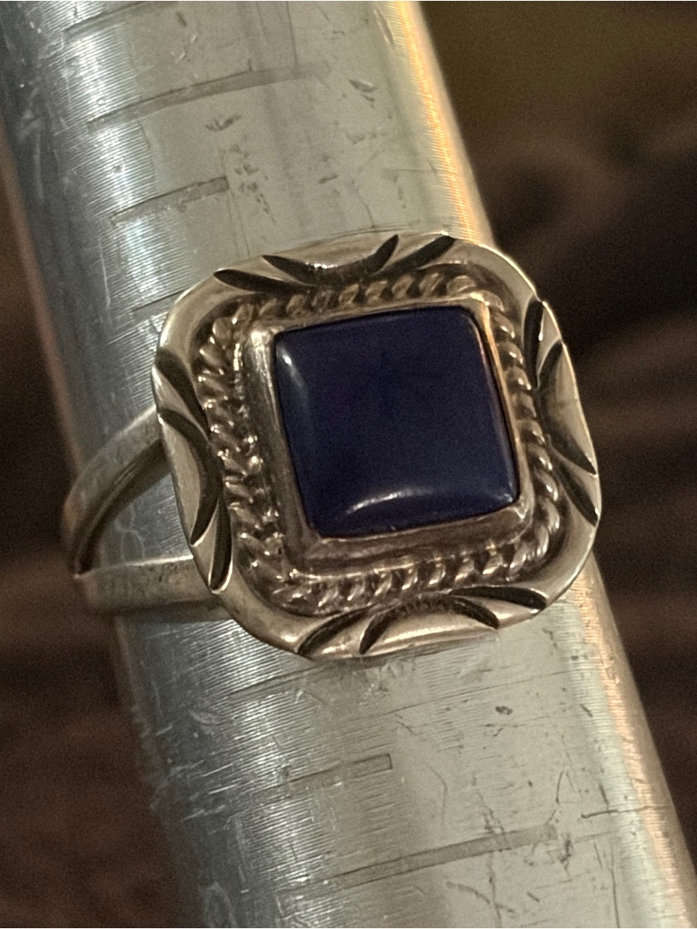 Sterling Silver Square Lapis-Style Ring in Deep Blue